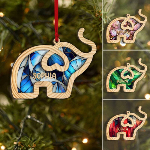 Elephant family suncatcher ornament, personalized with names, window hanging decor, a gift for elephant lovers | Family Wall Decor