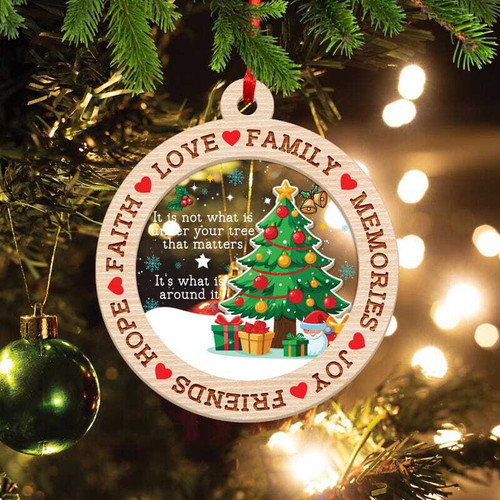 Christian faith family 4D ornament with custom names and 2024 year, heartfelt Christmas tree decor, round layered design | Familywalldecor