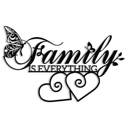 Family Is Everything metal sign wall art in black, 16x10 inch, heartfelt quote decor for living room or bedroom accent | Family Wall Decor