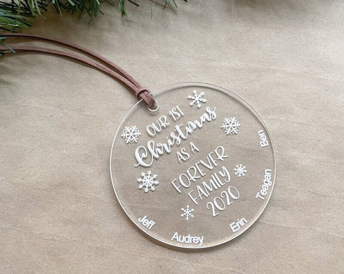 Family Is Forever adoption acrylic ornament, personalized with family names and year, Christmas gift for adoptive family | Familywalldecor