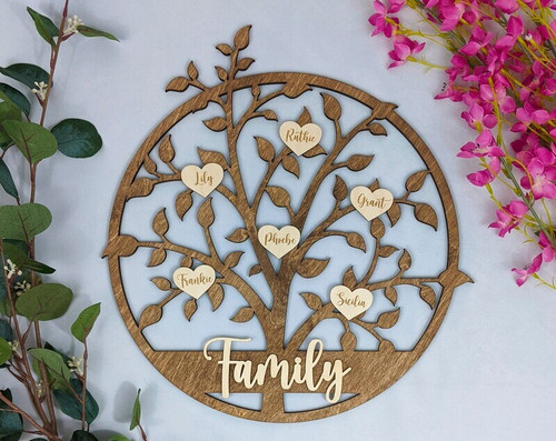 Family tree quote wood sign personalized with names for Mom; Mother's Day gift, rustic wall decor with branches motif | Familywalldecor