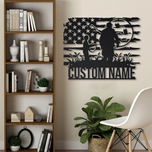 Dad and son hunter metal sign, personalized with names, thoughtful Father's Day gift for dad and durable outdoor porch décor | Familywalldecor
