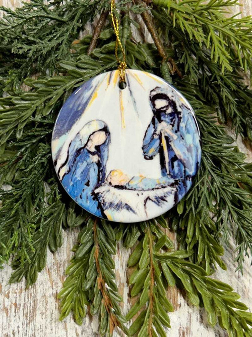 Nativity ornament featuring Mary, Joseph, and baby Jesus, meaningful Christian Christmas tree decor for faith-filled homes | Family Wall Decor