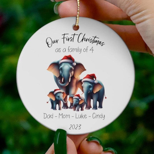Elephant family Christmas ornament, personalized with names and year for baby's first Christmas, gift for new parents | Family Wall Decor