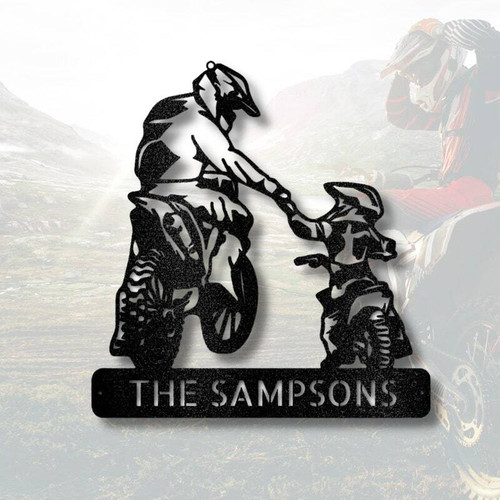 Father and son motocross metal wall sign, personalized with names, custom Father’s Day gift for garage or man cave decor | Familywalldecor