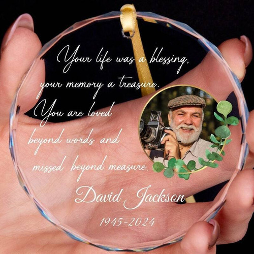 Memorial acrylic ornament for dad, personalized with name and dates, sympathy gift, bereavement keepsake for Christmas tree | Familywalldecor