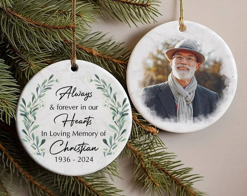 Memorial sympathy photo ornament for Dad, custom remembrance keepsake with your photo, thoughtful condolence gift | Familywalldecor