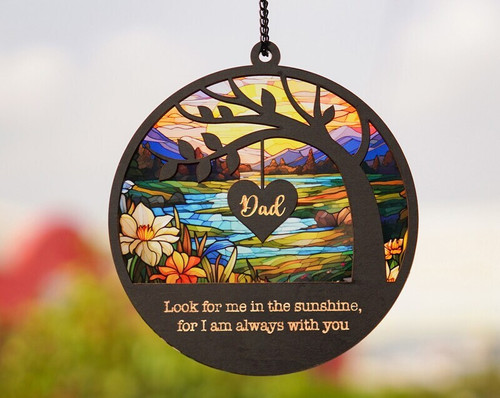 Sympathy memorial suncatcher for Dad, window hanging keepsake honoring a father in heaven with gentle light for remembrance. | Familywalldecor