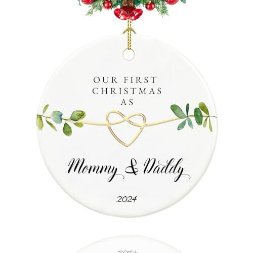 Personalized 2024 ornament for new parents with custom names, marking their first Christmas; tree decor keepsake | Familywalldecor