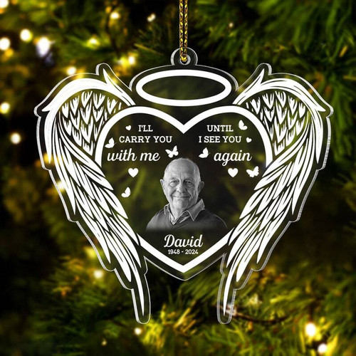 In Memory of Dad personalized acrylic ornament, custom name and dates, heartfelt sympathy gift to honor a beloved father | Familywalldecor