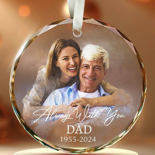 In memory of Dad acrylic ornament with custom portrait, personalized name and dates, Christmas tree memorial keepsake gift | Familywalldecor