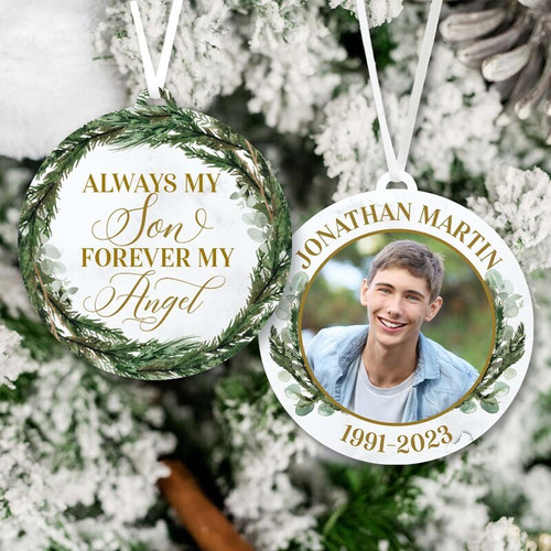 Mother son memorial ornament, customizable remembrance keepsake with space for names and dates; thoughtful sympathy gift | Familywalldecor