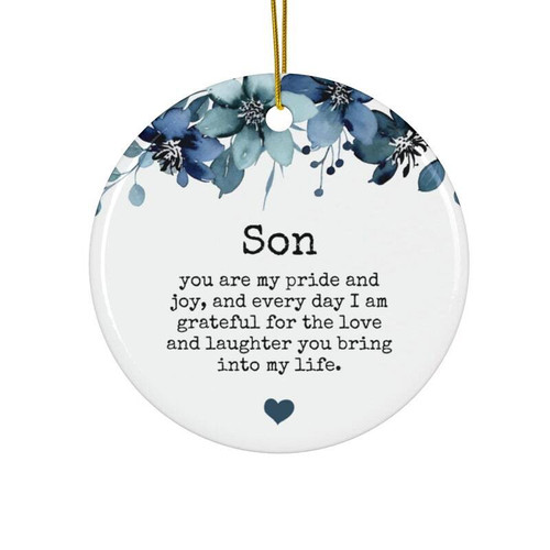 Mother and son ceramic circle ornament, heartfelt Christmas keepsake for boys and teens, sentimental tree decor gift | Familywalldecor
