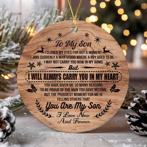 Mother son wooden ornament for Baby's First Christmas 2024, a thoughtful new mom gift and keepsake for the Christmas tree. | Familywalldecor