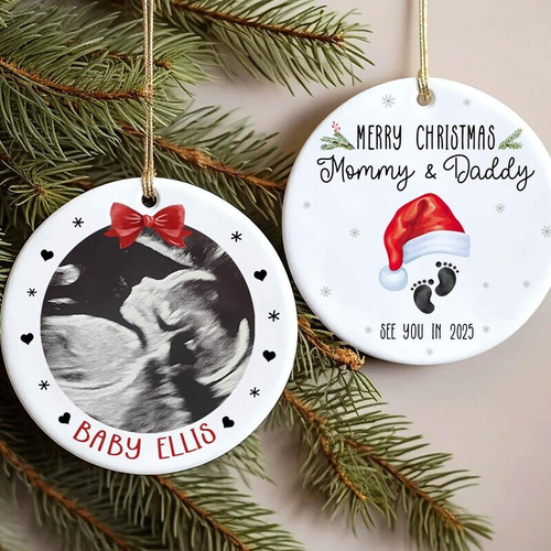 New baby Christmas ornament personalized with name and birth date, heartfelt baby announcement gift for new parents | Familywalldecor