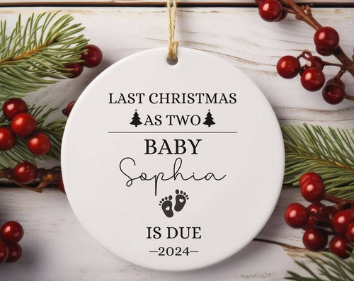 Personalized Christmas ornament for new parents, 2024 baby announcement keepsake with custom names and date, thoughtful gift | Familywalldecor