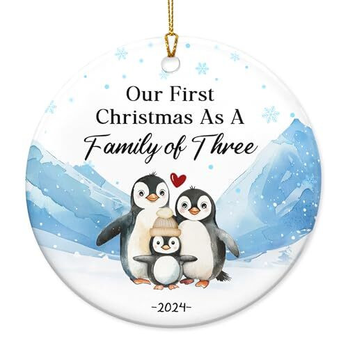 Baby's First Christmas ornament, personalized ceramic for a family of three, custom names and year, gift for new parents | Familywalldecor