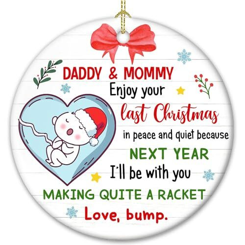 New parents Christmas ornament personalized with names and year, first Christmas pregnancy announcement for expecting couple | Familywalldecor