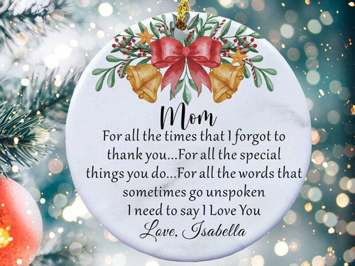 Mother-son Christmas ornament with heartfelt thank-you message, personalized with names; gift for Mom and holiday tree decor | Familywalldecor