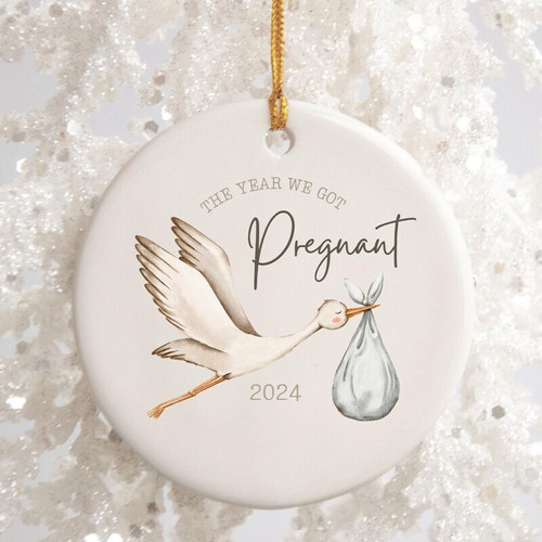 Baby announcement ceramic Christmas ornament, personalized with newborn name and birth date, perfect gift for new parents. | Familywalldecor
