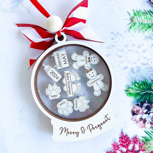 Pregnancy reveal Christmas ornament with Baby Coming Soon message for expecting parents, heartfelt gift idea for husband | Familywalldecor