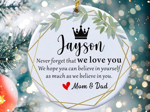 Christmas love ornament for son, personalized with name and year, heartfelt gift from Mom and Dad for the Christmas tree | Familywalldecor