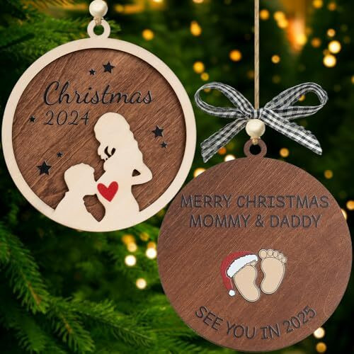 Pregnancy announcement Christmas ornaments gift set for new parents, festive tree decor to share expecting news | Familywalldecor