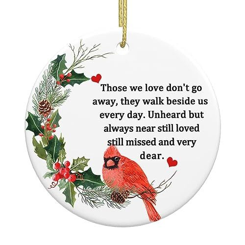 Memorial ornament for Christmas featuring a red cardinal and remembrance quote, a heartfelt gift to honor a loved one. | Familywalldecor