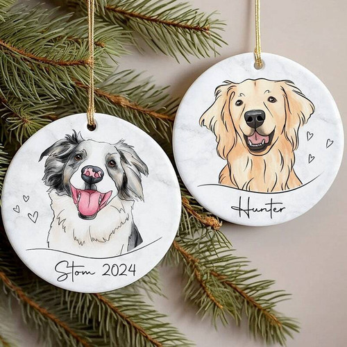 Dog and cat watercolor memorial ornament, personalized with pet name and dates, thoughtful pet loss keepsake for living room. | Family Wall Decor