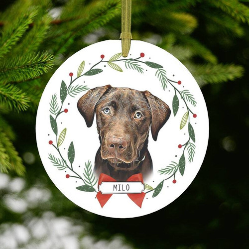Custom dog photo ornament for Christmas tree, personalized with pet picture, name, and year — heartfelt gift for dog mom | Familywalldecor