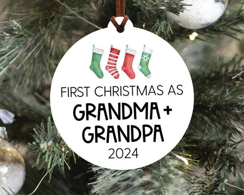 First Christmas ornament for Grandma and Grandpa, personalized with baby name and year, thoughtful gift for new grandparents | Family Wall Decor