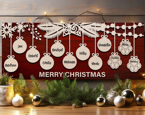 Christmas farmhouse wall sign personalized with family name for rustic holiday home decor on mantel or entryway wall | Family Wall Decor