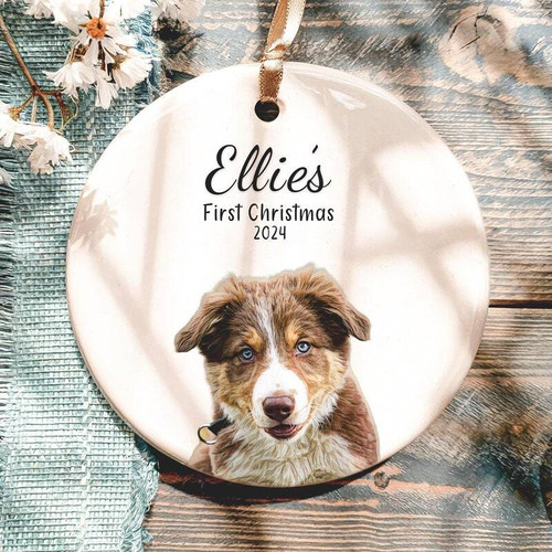 Dog art Christmas ornament 2024 featuring a touching puppy illustration, heartfelt holiday tree decor and new puppy gift | Familywalldecor