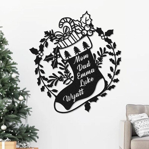Christmas metal wall sign personalized with family names, festive home decor for entryway or living room holiday season | Familywalldecor