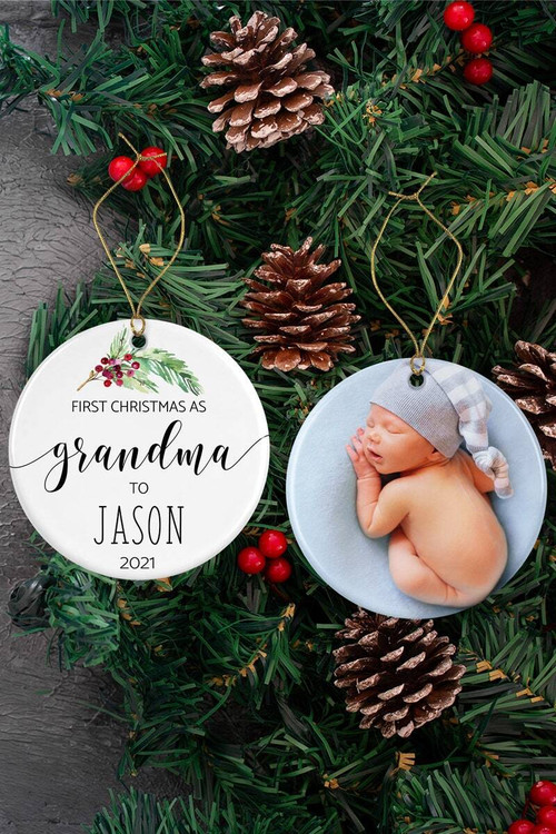 First Christmas new grandma ornament, heartfelt keepsake decoration for the family tree; sentimental holiday gift for Grandma | Familywalldecor