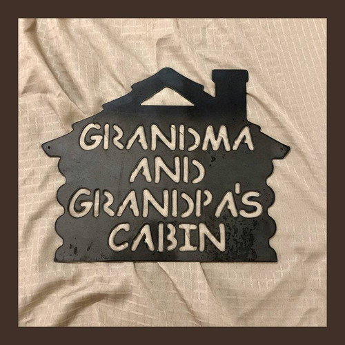 Grandpa cabin metal sign in rustic distressed finish, lodge-style wall decor for grandparent retreat with pre-drilled holes | Familywalldecor