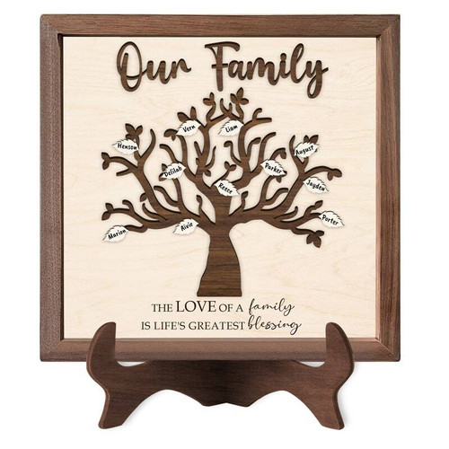 3D family tree wall decor, personalized with grandkids' names; layered design for grandparents, ideal anniversary gift | Familywalldecor