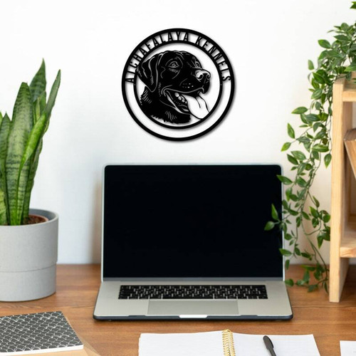 dog metal wall art personalized with pet name and breed silhouette cutout, powder-coated black decor for living room | Family Wall Decor