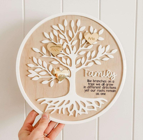 Family tree wall sign, personalized engraved names celebrating generations; meaningful Mother's Day gift for Mom | Familywalldecor