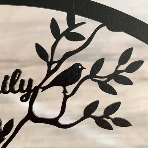 Personalized family tree metal wall art, laser-cut steel with names and date, matte black finish for living room decor | Family Wall Decor