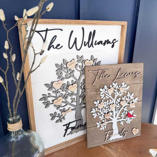 Family tree wooden sign for grandmother, custom engraved with grandchildren's names on branches, rustic hanging plaque gift | Familywalldecor