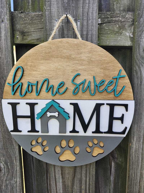 Dog paw print welcome sign wall art, personalized with pet name, perfect for front door entry decor and inviting home vibes | Family Wall Decor