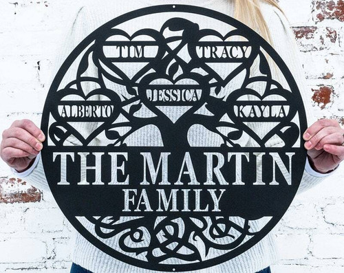 Family tree metal sign, personalized with couple's names; anniversary gift wall decor for living room or garden | Familywalldecor