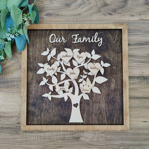 Family tree wall decor personalized with grandkids’ names, custom Christmas gift keepsake for grandparents, mom, or dad | Familywalldecor