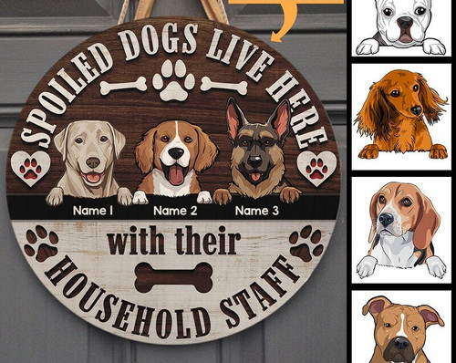 Spoiled dogs and household staff wood sign, personalized dog wall art, rustic farmhouse, custom name, gift for dog lovers | Family Wall Decor