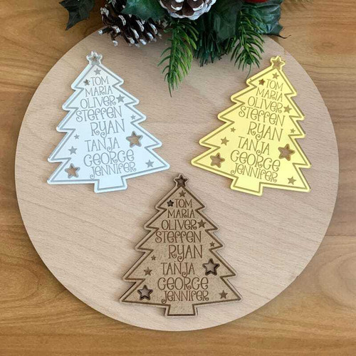 Family tree wooden wall decor ornament featuring custom names and 2024, laser-cut rustic plaque for Christmas family gift | Familywalldecor