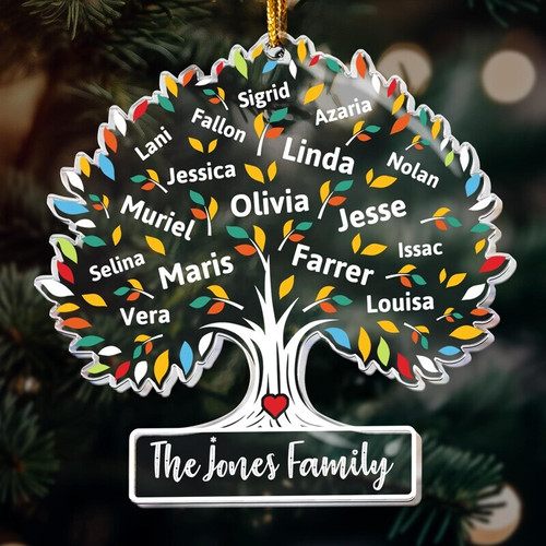 Family tree acrylic ornament with custom family names and 2024 year, personalized Christmas keepsake for holiday tree decor | Familywalldecor