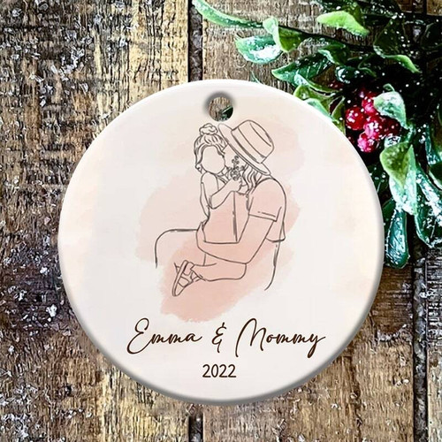 Mother daughter Christmas ornament, minimalist line drawing keepsake with personalized names and date, gift for mom | Family Wall Decor