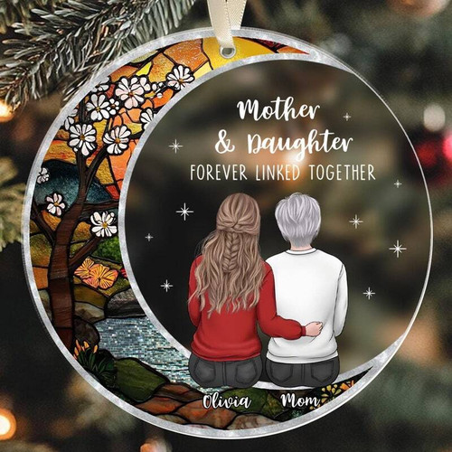 Mother daughter art ornament personalized with names and 2024, round design; Christmas tree decor and thoughtful gift for mom | Familywalldecor