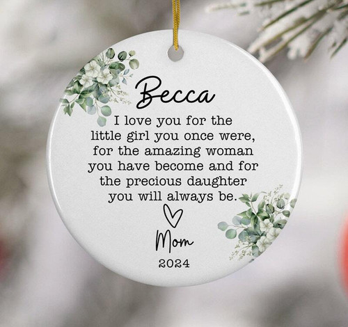 Mother daughter art keepsake ornament, personalized with names and year, Christmas gift from mom for grown daughter | Familywalldecor